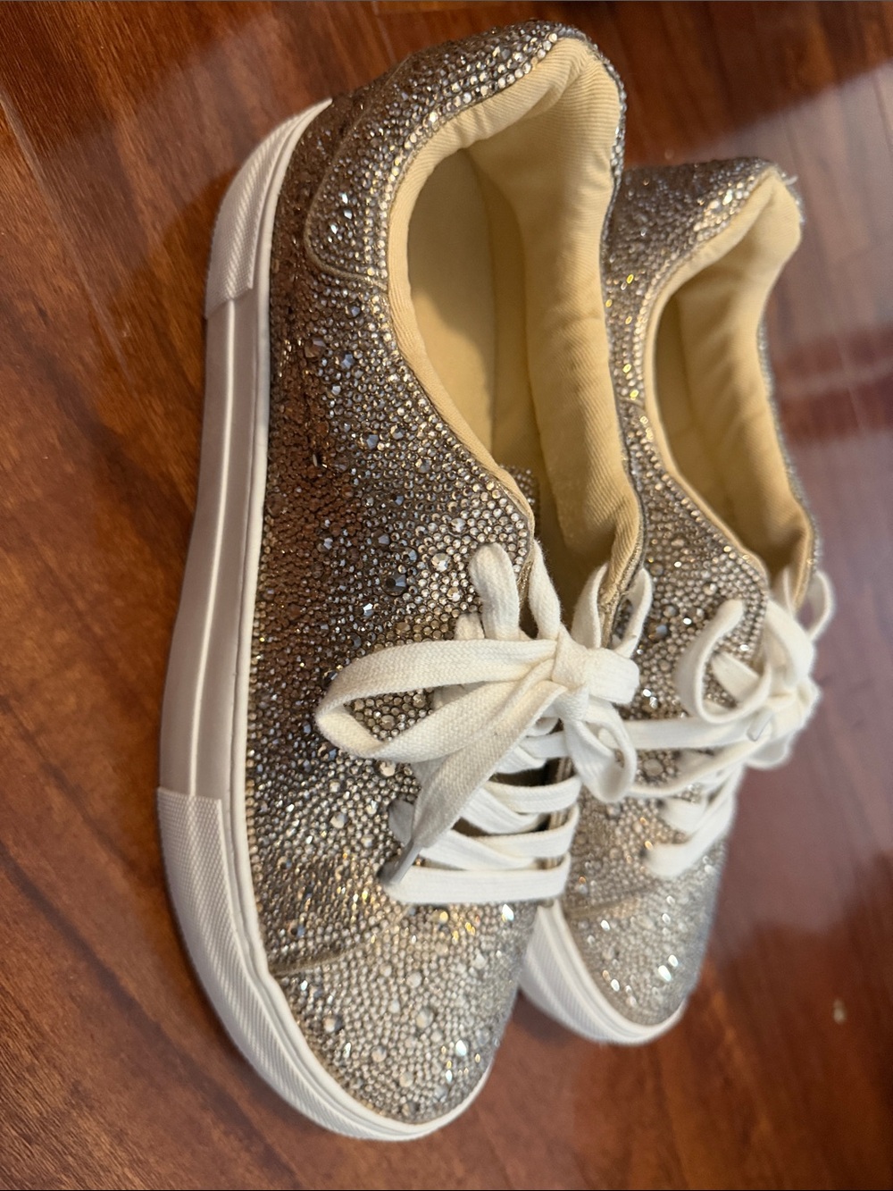 Betsey Johnson Gold Crystal Embellished Lace-Up Sneakers - Picture 5 of 5